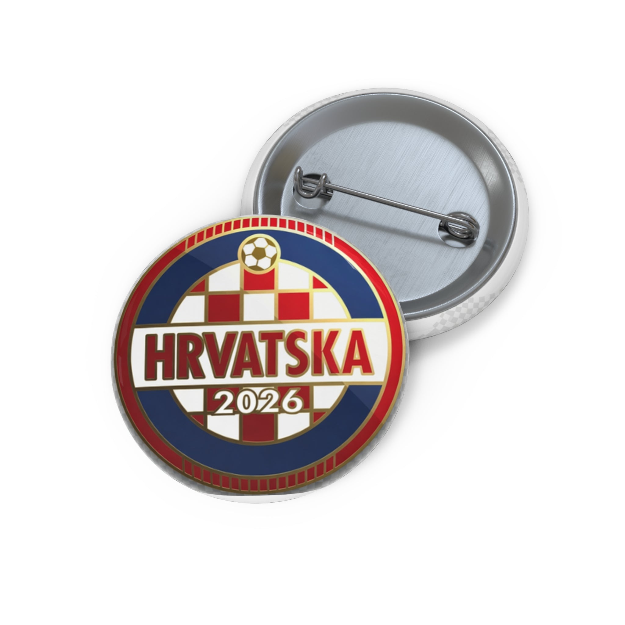 Hrvatska 2026 Round Pin Button — Croatian Flag Football Fan Badge