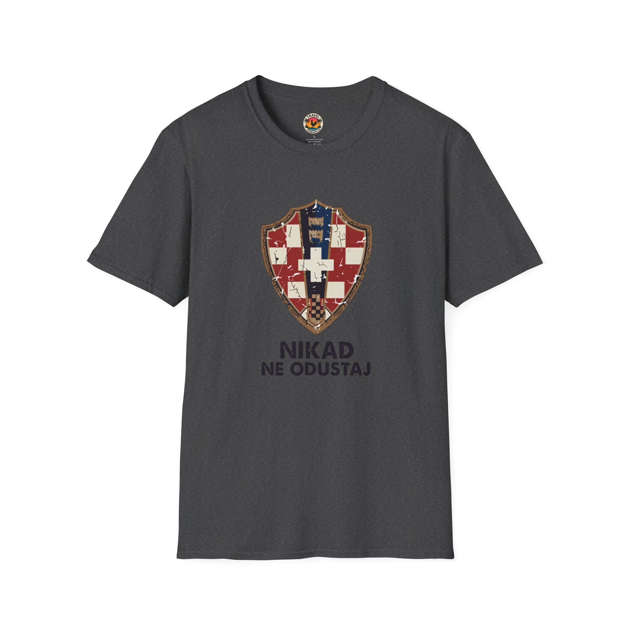 Croatian Crest T-Shirt — "Nikad Ne Odustaj" (Never Give Up)