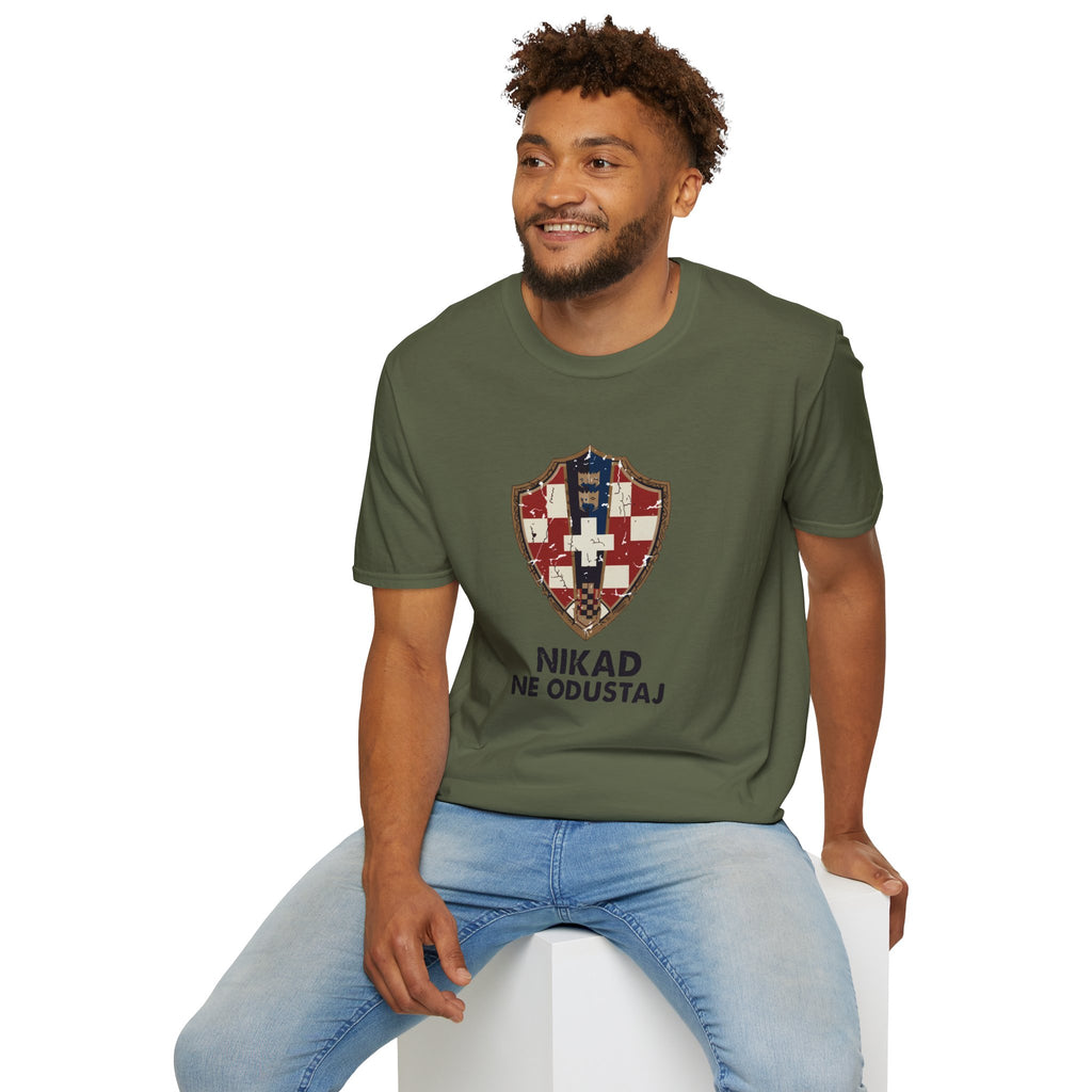 Croatian Crest T-Shirt — "Nikad Ne Odustaj" (Never Give Up)