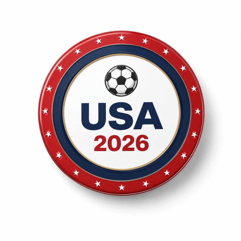 USA 2026 Soccer Pin Button — Red, White & Blue Supporter Badge