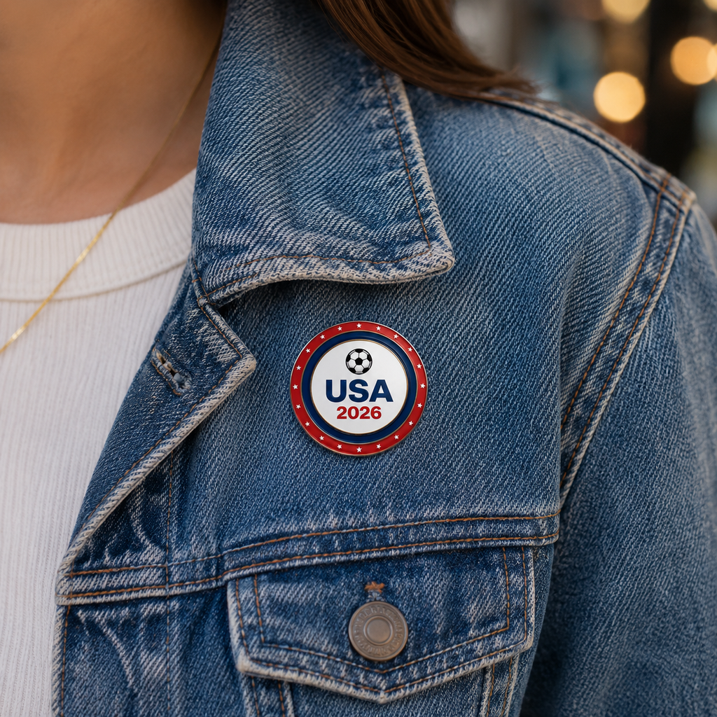 USA 2026 Soccer Pin Button — Red, White & Blue Supporter Badge