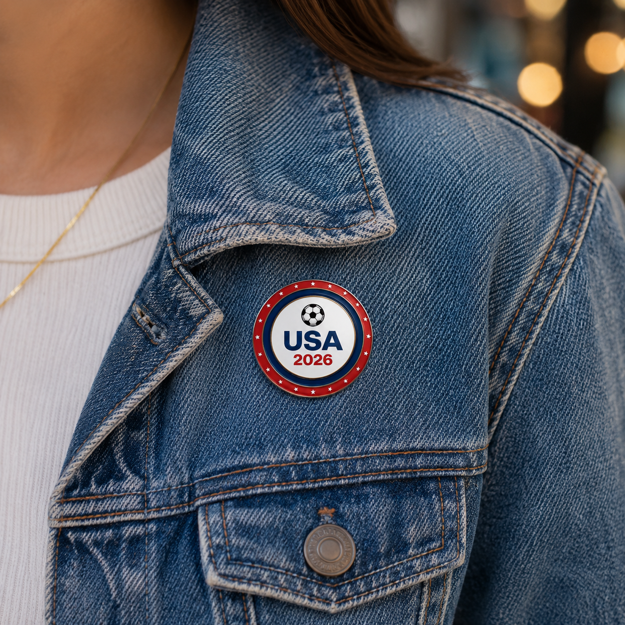 USA 2026 Soccer Pin Button — Red, White & Blue Supporter Badge