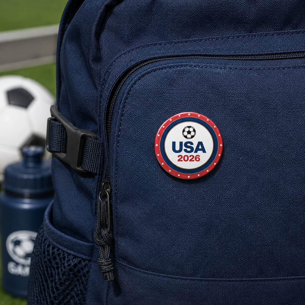 USA 2026 Soccer Pin Button — Red, White & Blue Supporter Badge