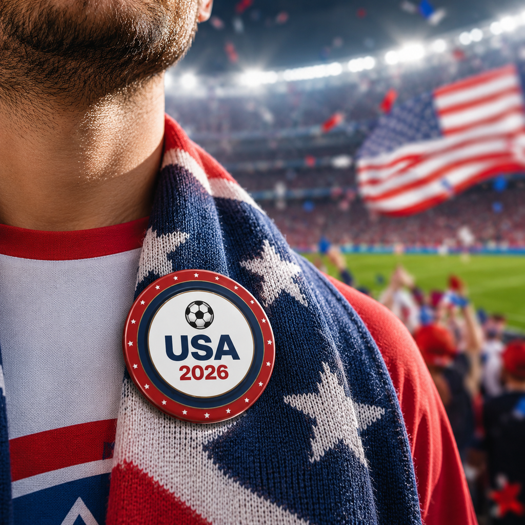USA 2026 Soccer Pin Button — Red, White & Blue Supporter Badge