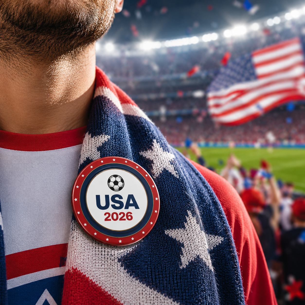USA 2026 Soccer Pin Button — Red, White & Blue Supporter Badge
