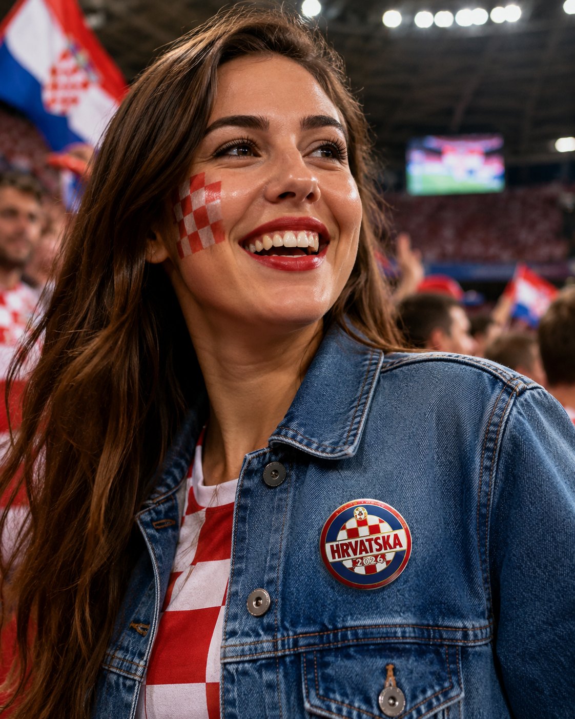 Hrvatska 2026 Round Pin Button — Croatian Flag Football Fan Badge
