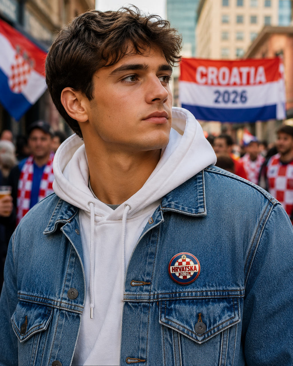 Hrvatska 2026 Round Pin Button — Croatian Flag Football Fan Badge