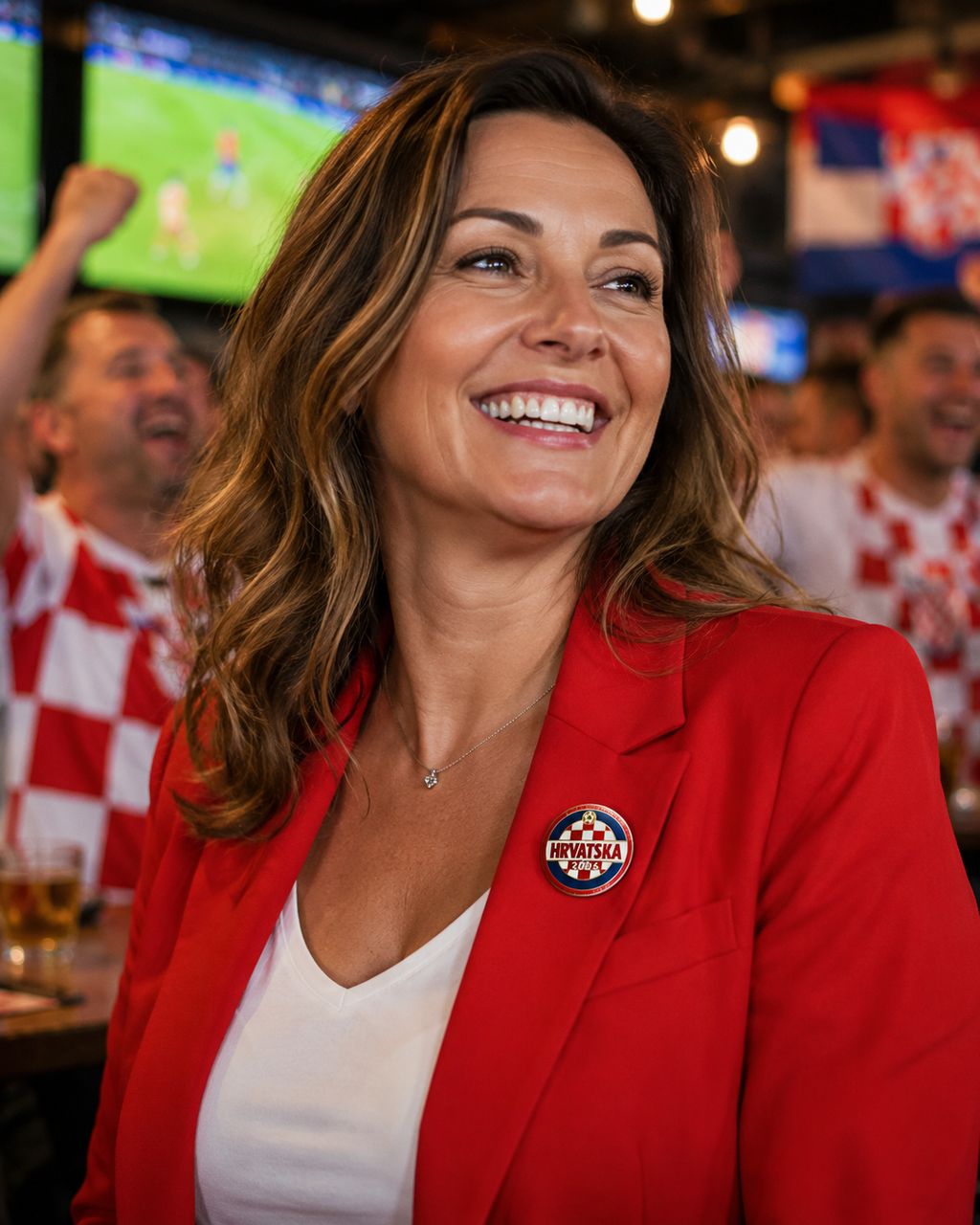 Hrvatska 2026 Round Pin Button — Croatian Flag Football Fan Badge
