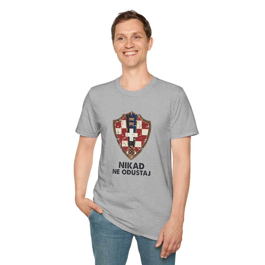 Croatian Crest T-Shirt — "Nikad Ne Odustaj" (Never Give Up)