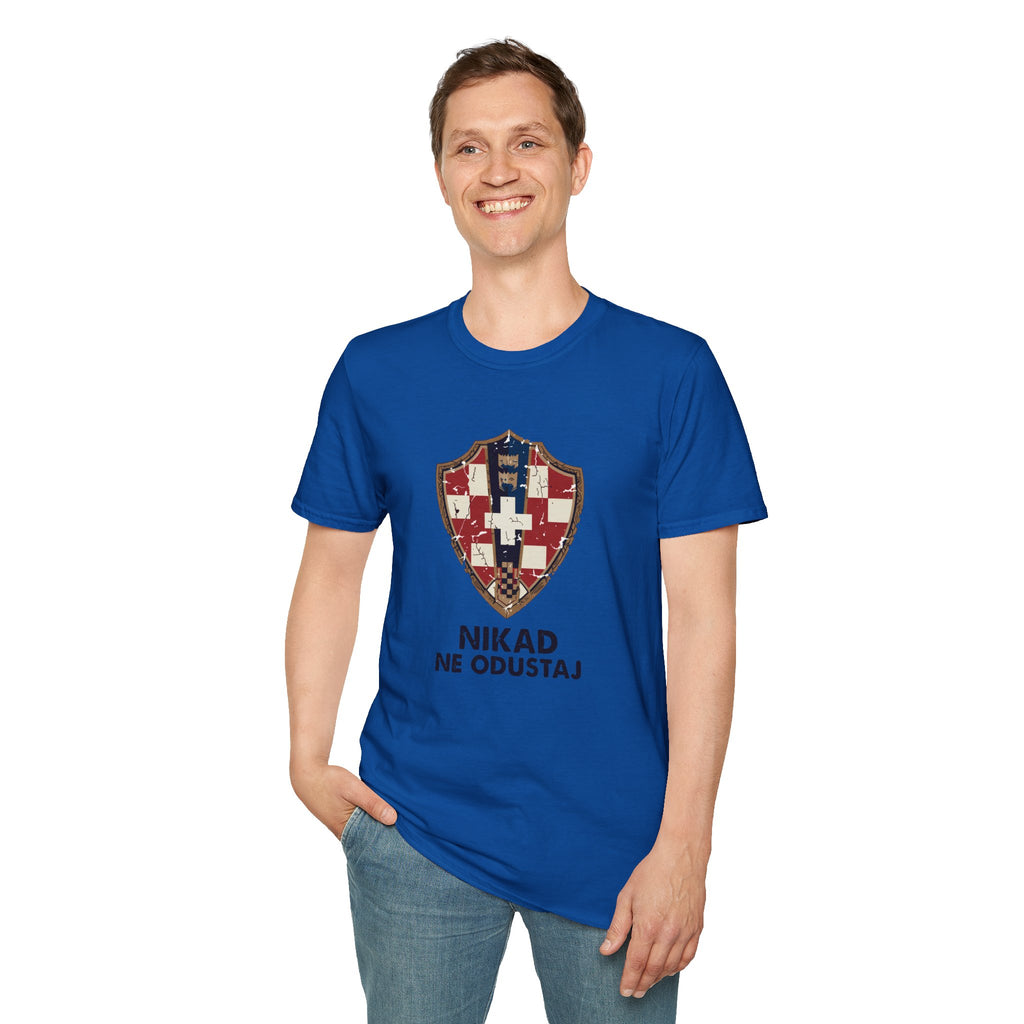 Croatian Crest T-Shirt — "Nikad Ne Odustaj" (Never Give Up)