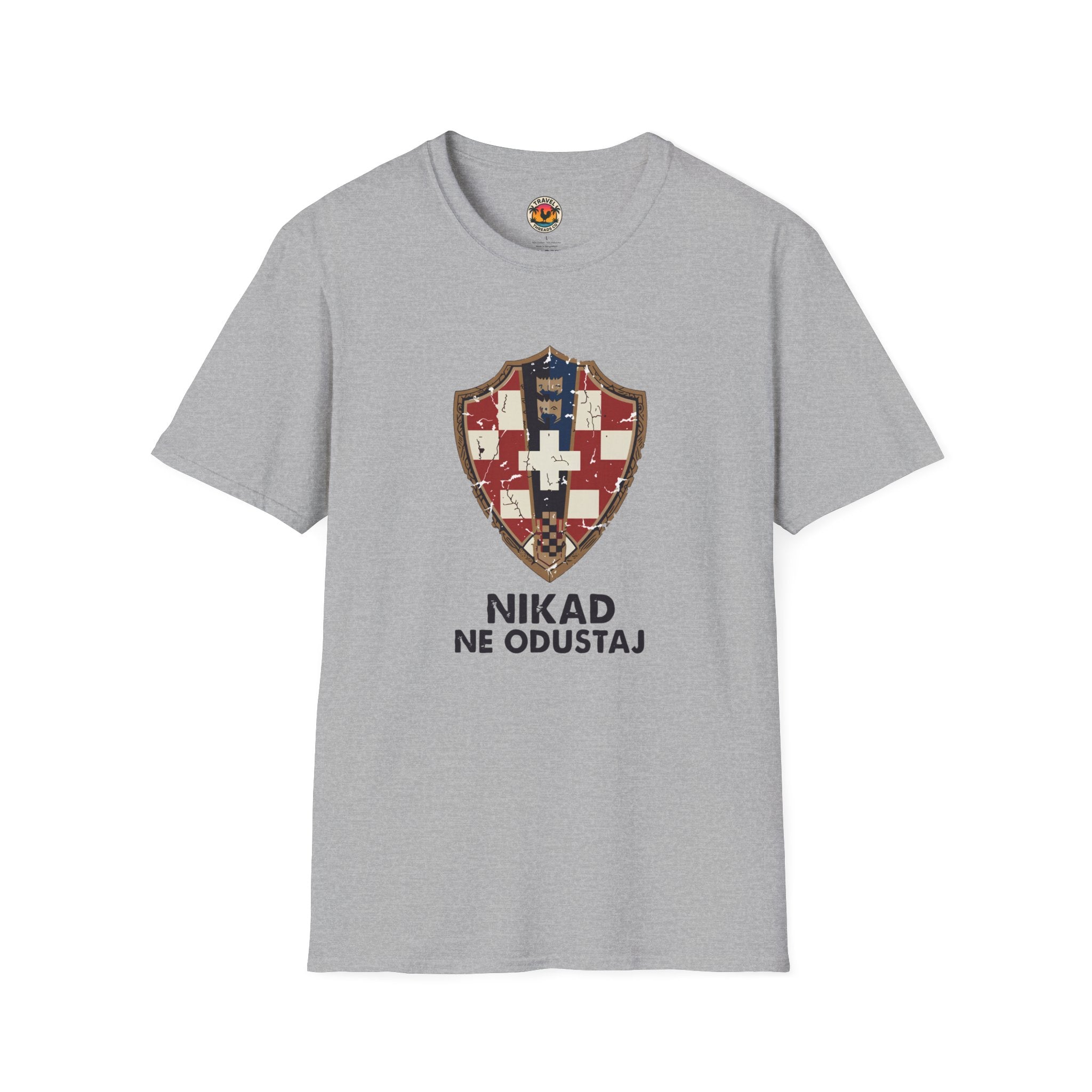 Croatian Crest T-Shirt — "Nikad Ne Odustaj" (Never Give Up)