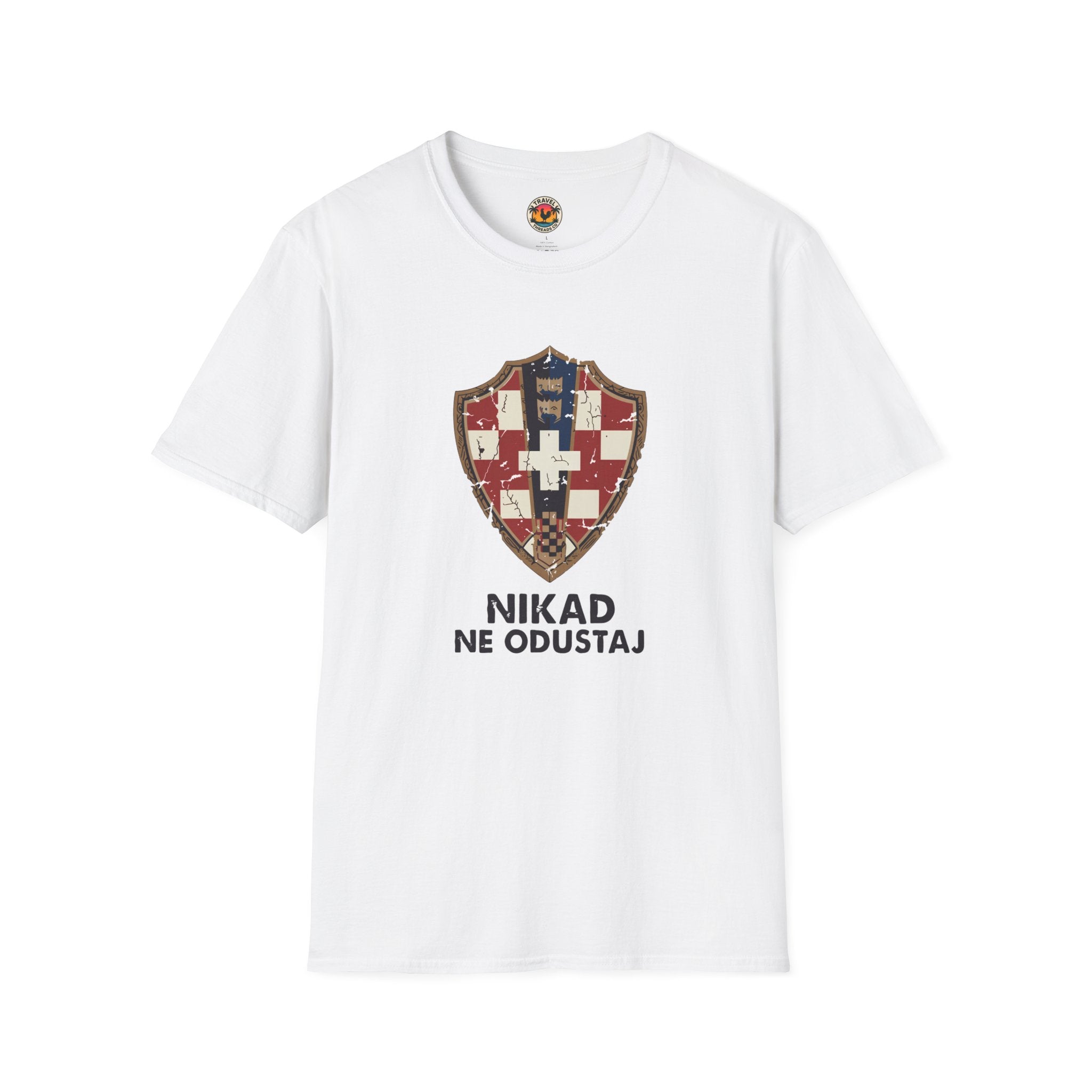 Croatian Crest T-Shirt — "Nikad Ne Odustaj" (Never Give Up)