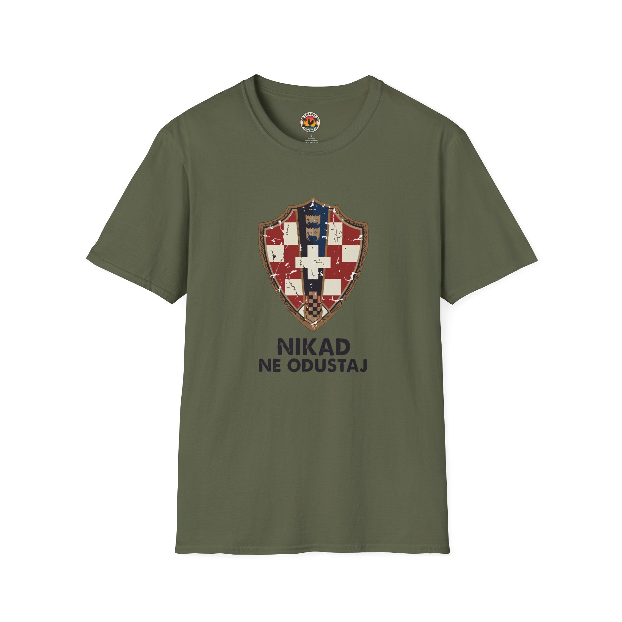 Croatian Crest T-Shirt — "Nikad Ne Odustaj" (Never Give Up)