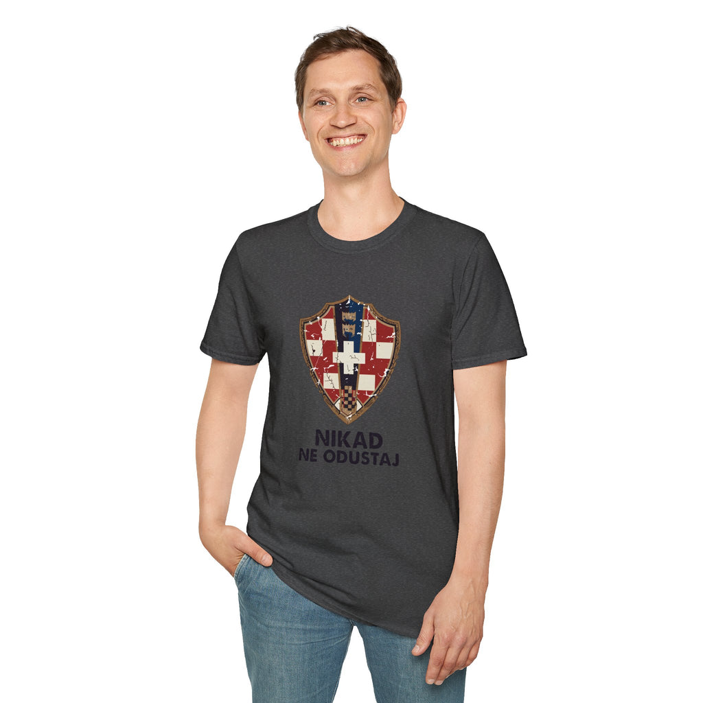 Croatian Crest T-Shirt — "Nikad Ne Odustaj" (Never Give Up)