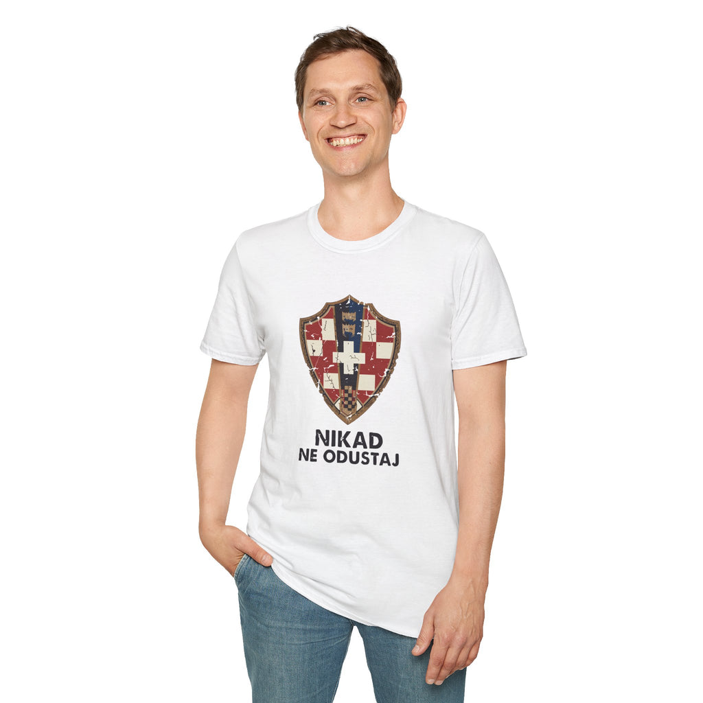 Croatian Crest T-Shirt — "Nikad Ne Odustaj" (Never Give Up)