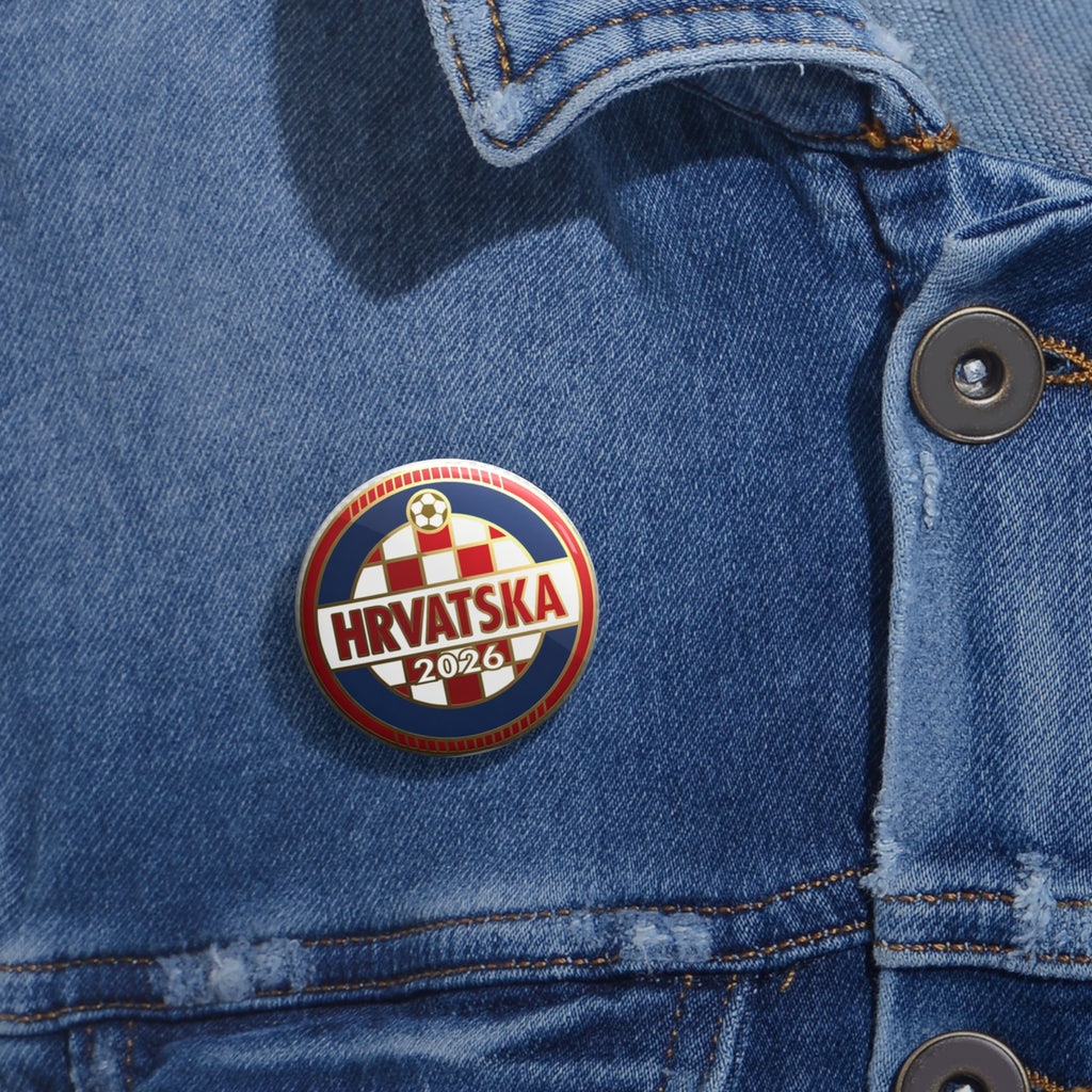 Hrvatska 2026 Round Pin Button — Croatian Flag Football Fan Badge