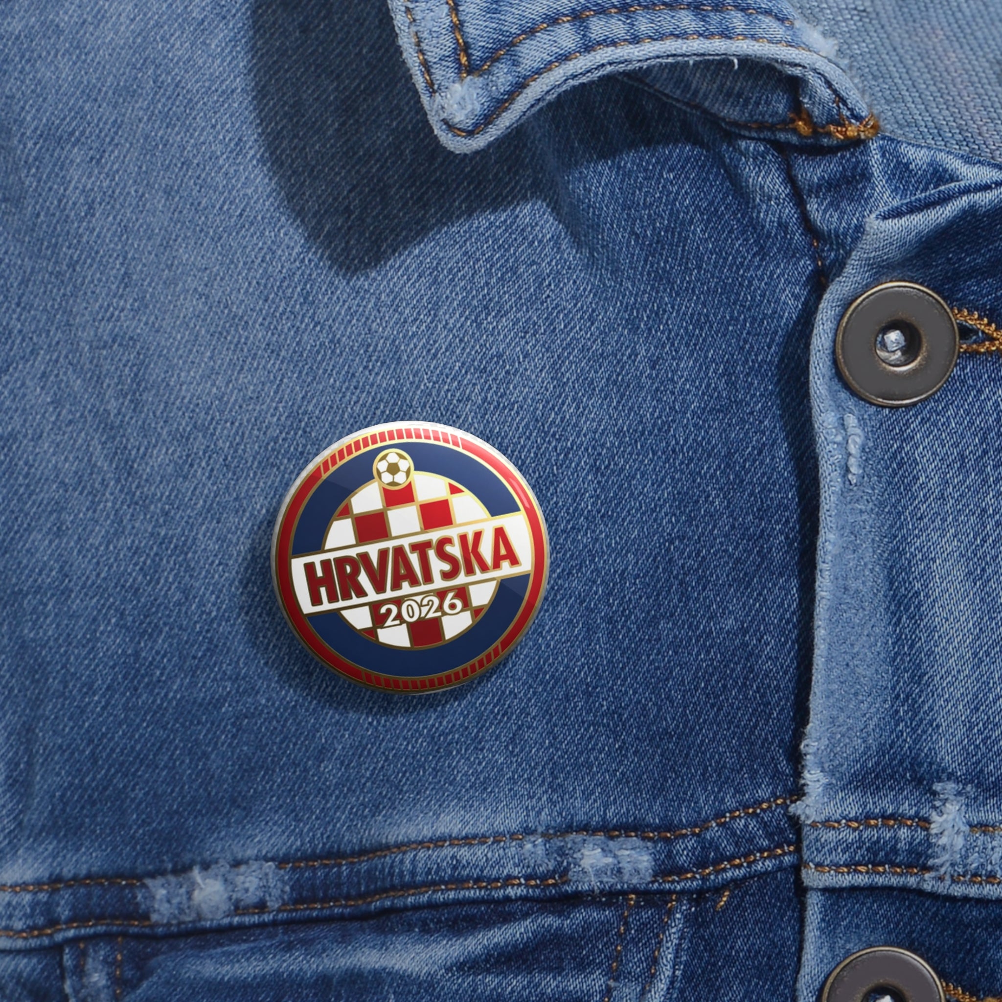 Hrvatska 2026 Round Pin Button — Croatian Flag Football Fan Badge